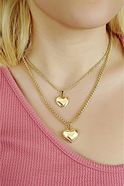 EUROMODA Heart Designed 2-Piece Chain Necklace Earring Bracelet Set