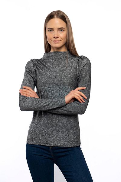 Miss Murem Glittery Watermelon Sleeve Blouse-silvery Gray