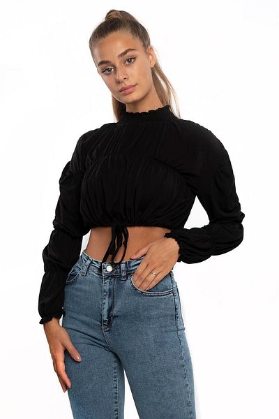 Miss Murem Stand Collar Skirt Tied Blouse-black