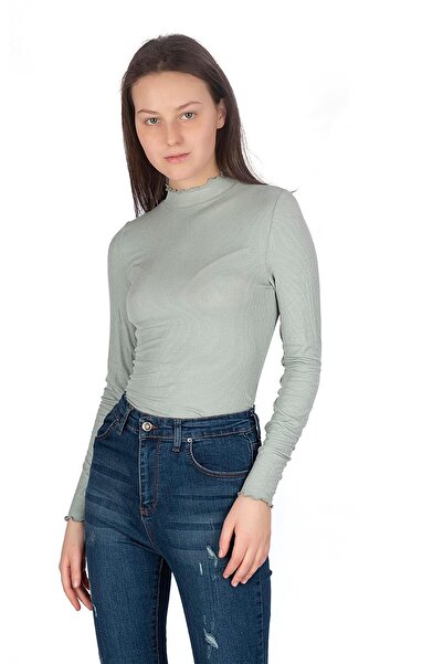 Miss Murem Stand Collar Bodysuit-mint