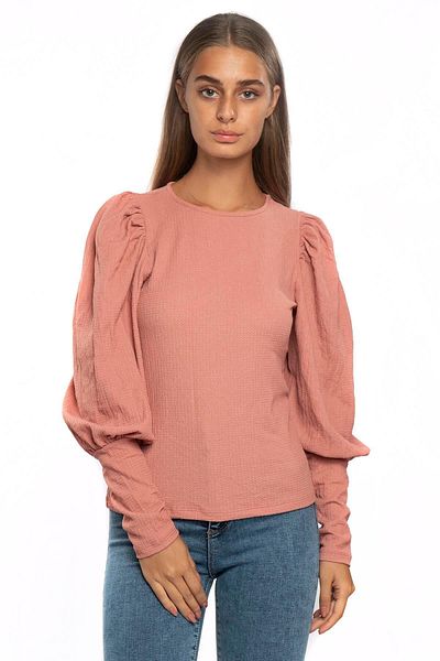 Miss Murem Balloon Sleeve Wrap Blouse-Dried Rose