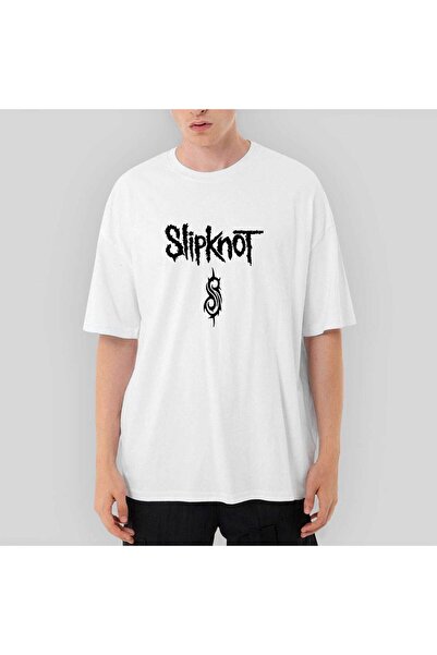 Z zepplin Slipknot Logo Text Oversize White T-Shirt