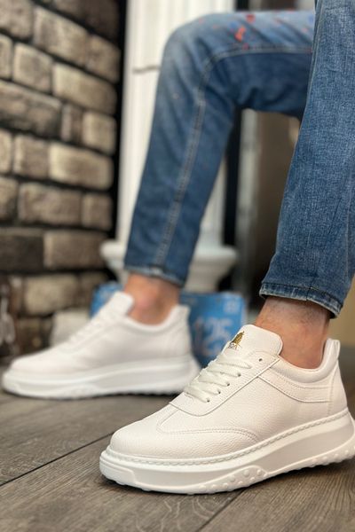 BOUIS Ανδρικά λευκά αθλητικά παπούτσια casual Παπούτσια με ψηλή χοντρή λευκή σόλα με κορδόνια