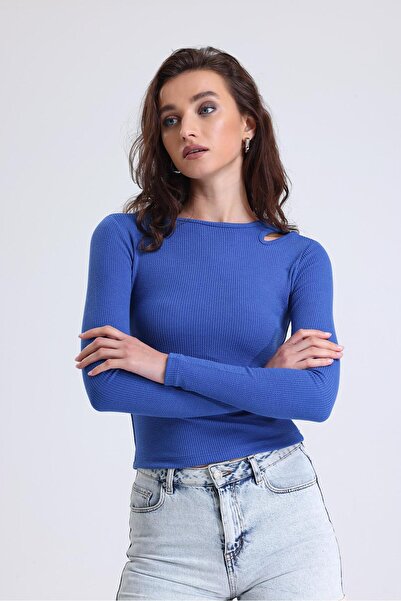 Miss Murem Shoulder Drop Knit Blouse-SAKS BLUE