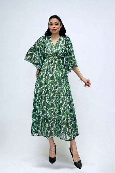 giyimmasalı Chiffon Fabric Bat Sleeve Midi Dress - GREEN