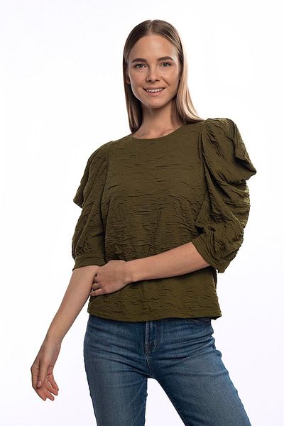 Miss Murem Half Sleeve Patterned Blouse-green