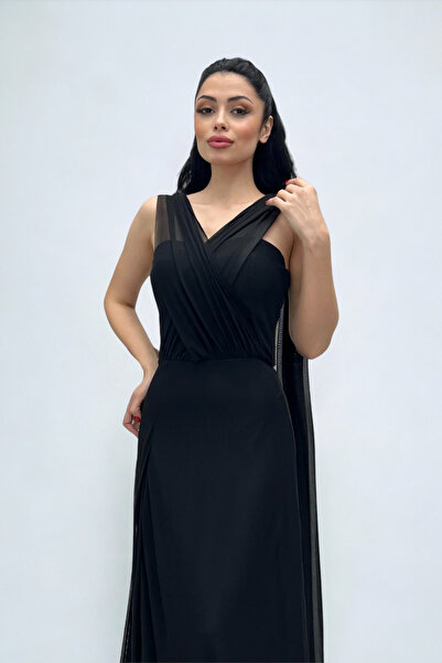 giyimmasalı Rochie cu șal fără bretele din tul - NEGRU