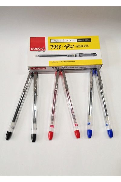 Dong-A My-Gel 0.5mm Needle Tip Gel Pen and Metal Clip - 6 Pcs Together