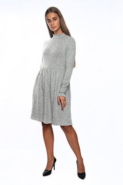 Miss Murem Stand Collar Crushed Dress-crushed Gray