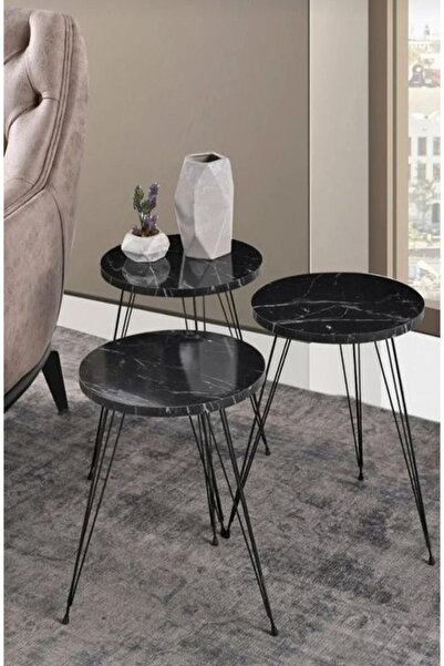 NESU HOME Siyah Zigon Sehpa, Üçlü Zigon Sehpa , Metal Ayaklı Zigon Sehpa,  Zi...