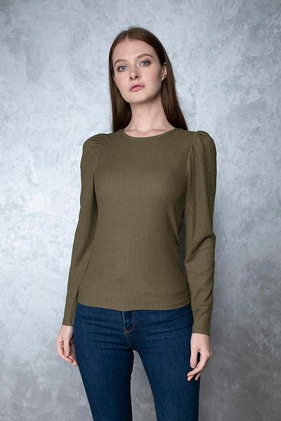 Miss Murem Watermelon Sleeve Seersucker Blouse-khaki Green
