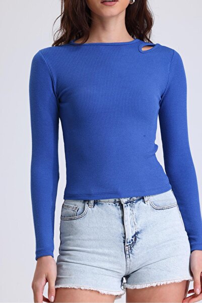 Miss Murem Shoulder Drop Knit Blouse-SAKS BLUE