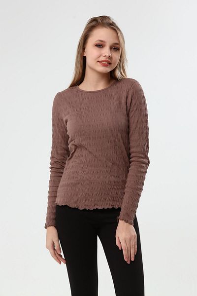 Miss Murem Elastic Long Sleeve Blouse-milk Brown