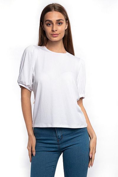 Miss Murem Watermelon Sleeve Corded Blouse-white