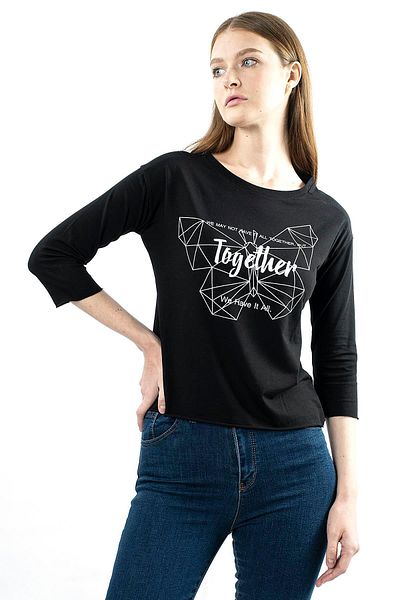 Miss Murem Together Print Blouse-Black