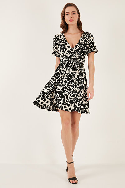 Lela Desenli Kruvaze Yaka Regular Fit Elbise  ELBİSE 5865723