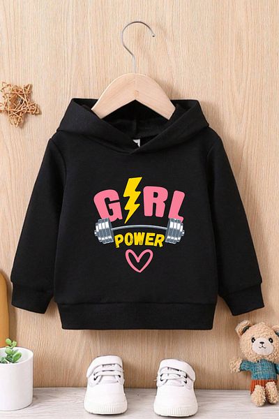 AEMİ Детски суитшърт с качулка и принт Girl Power - Детски дебел суитшърт с качулка