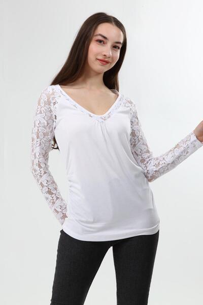Miss Murem V-Neck Lace Embroidered Blouse-white