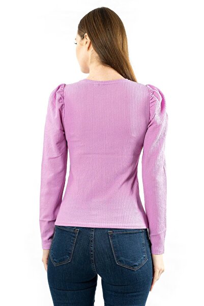 Miss Murem Watermelon Sleeve Seersucker Blouse-purple