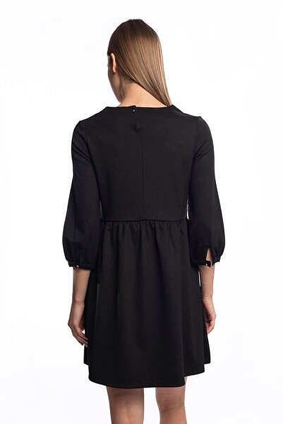 Miss Murem Drop Button Long Sleeve Dress-black