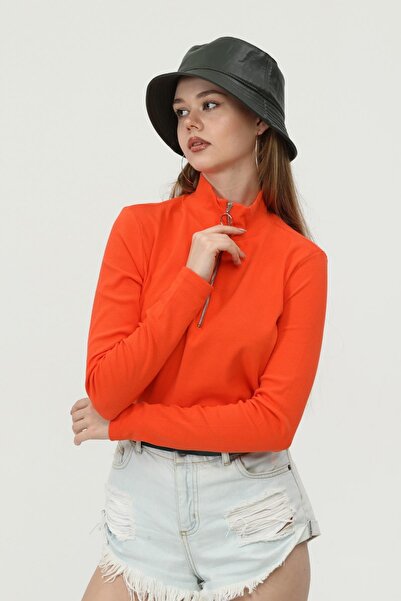 Miss Murem Stand Collar Zippered Camisole Blouse-orange