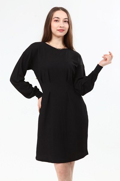 Miss Murem Gathered Front Seersucker Dress-black
