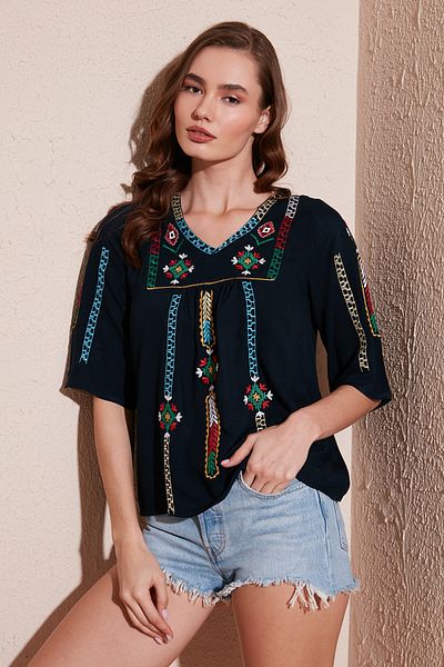 Lela Cotton Regular Fit Embroidered Blouse BLUZ 611BZ0247