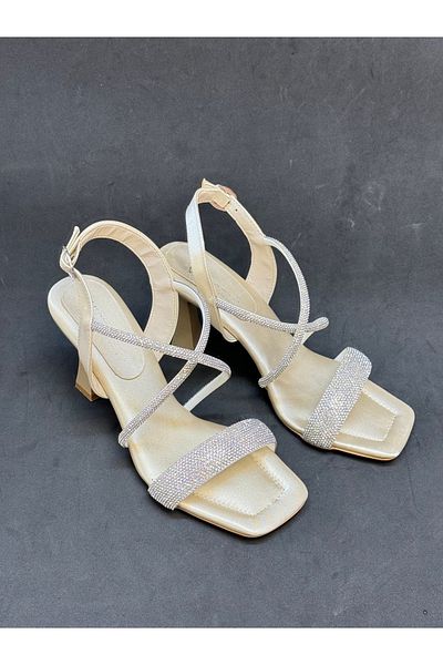 KAFKASLAR AYAKKABI New Model Stoned Satin Evening Dress Goblet Heeled Shoes