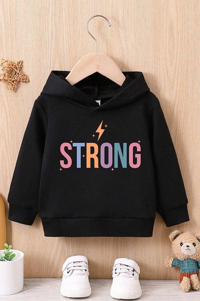 AEMİ Суитшърт с качулка и принт Strong-Strong за деца на възраст 2-14 години
