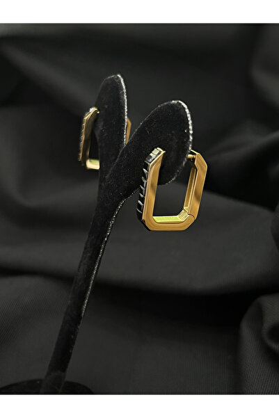 Chic Charmes Çelik Küpe Kararma Yapmaz Siyah Taşlı Dikdörtgen Küpe