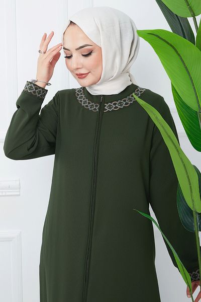 InStyle Embroidered Model Honeycomb Fabric Ferace - Khaki