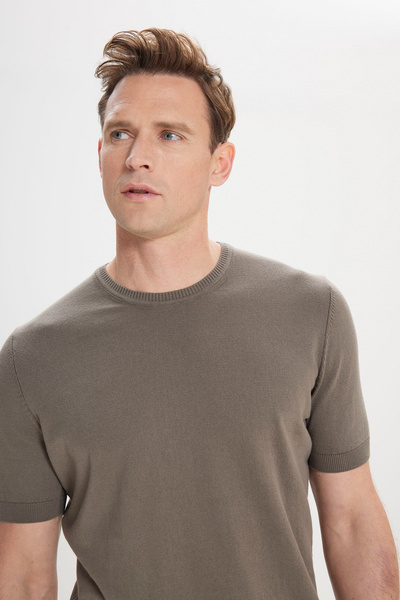 ALTINYILDIZ CLASSICS Men's Khaki Knitwear T-Shirt - 100% Cotton, Crew Neck, Standard Fit
