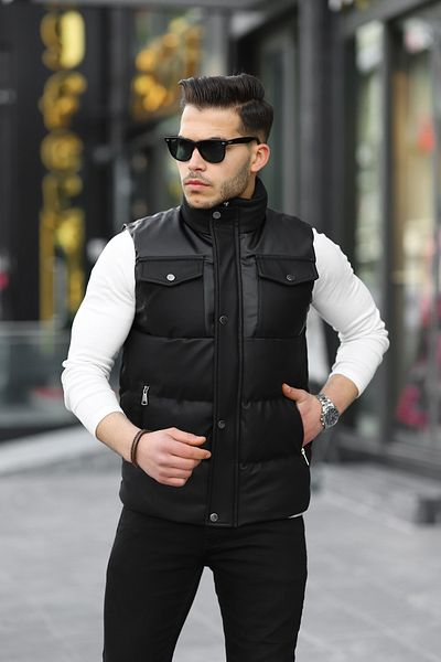 BOYS MANS Men's Leather Vest Inflatable Vest Carbon Leather