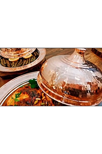 Yıldız çelik Bakır el dövmesi kapaklı sunum tabağı 27 cm