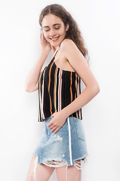 Miss Murem Black Mustard Blouse with Drop Buttons