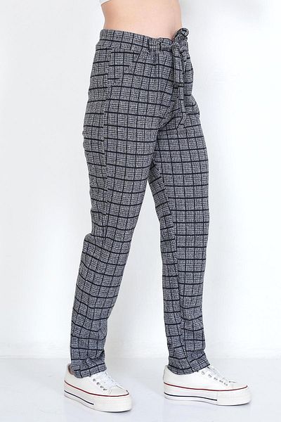 TİGERS Women's Plus Size Camisole Plaid Patterned Pocketed Belted Pants