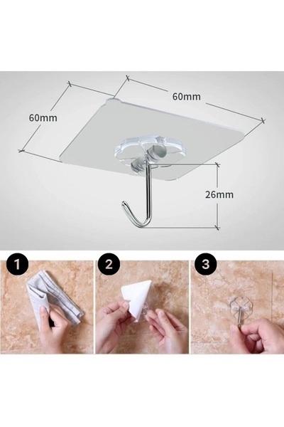 Morza 2 Adet Şeffaf Güçlü Kendinden Yapışkanlı Kapı Duvar Askısı Kanca