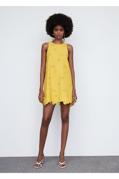 MANGO Woman Rochie de bumbac cu detalii ajurate
