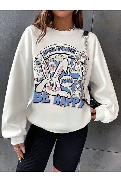 Jose Clothing oversized Φούτερ με μακρυμάνικο καρτούν με τύπωμα επένδυση fleece