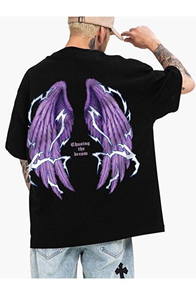 Toum MODESSY Prednji Zadnji Štampano Anđel Crni T-shirt