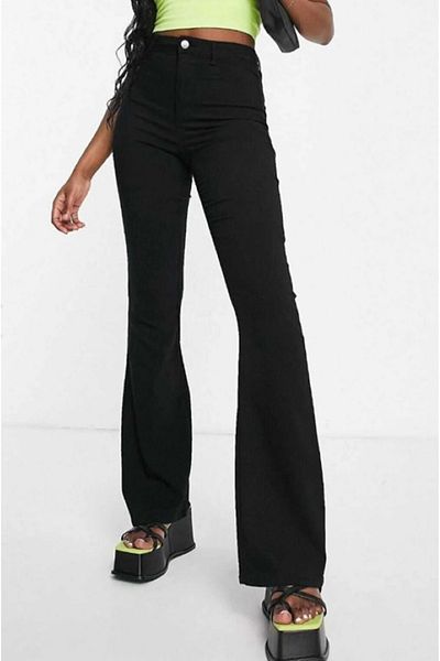 VivaJoy - Pantaloni negri fără buzunare model Jegging cu picior evazat