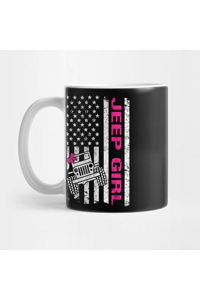 Pixxa Jeep Girl American Flag Jeep Women Cute Ribbon Jeep Mug Cup