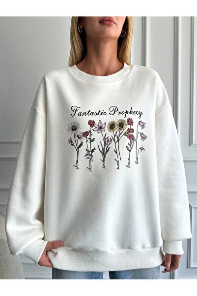 Jose Clothing oversized Κομμένο σε με τύπωμα Μακρυμάνικο επένδυση fleece Φούτερ