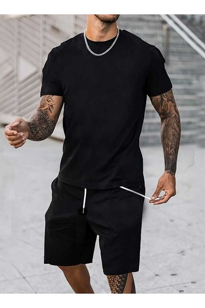 PUNIX LARGE SIZE CUSTOM DESIGN HIGH QUALITY BLACK BATTAL SHORTS T-SHIRT SET