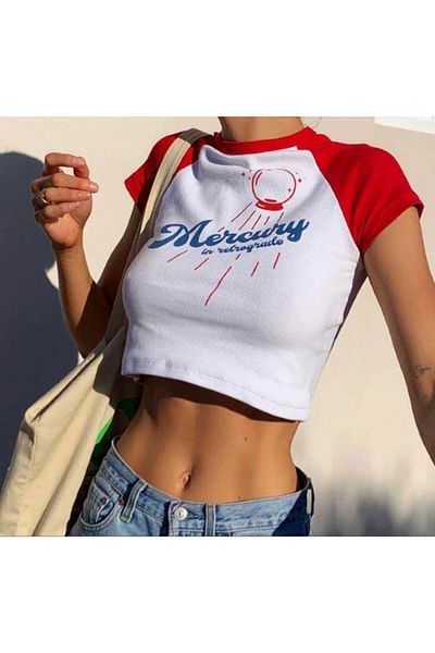 Toum dompuleri fashion Y2k Mercury Raglan Sleeve White Crop
