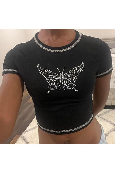 Touz Moda Πέτρινη λεπτομερής μπλούζα με πεταλούδα