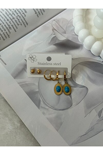 HERCY Turkuaz Boncuklu Çelik Küpe Set