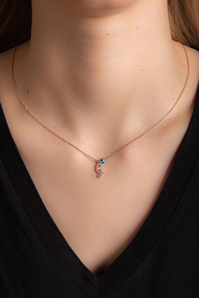 Genel Markalar Kly 05 1090 Beyaz Zirkon Taşlı G Harf Kolye Rose Gümüş Altın K...