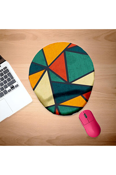 UcuruStore Πολύχρωμα Τρίγωνα Οβάλ Μαξιλαράκι Ποντικιού με Στήριγμα Καρπού