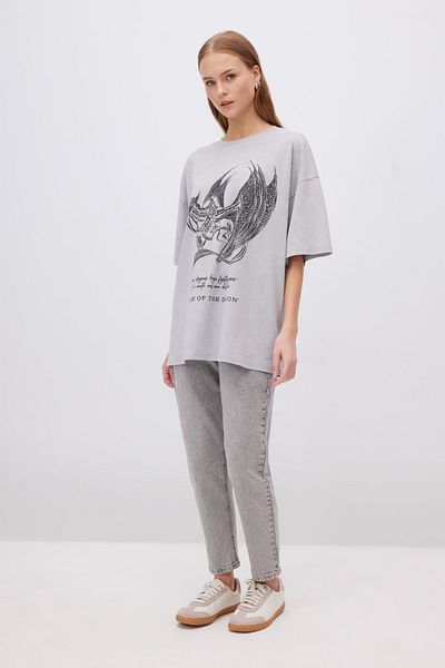 DeFacto Unisex Oversize Fit Crew Neck Back Printed Short Sleeve Washed Faded Effect T-Shirt C3766ax24sm